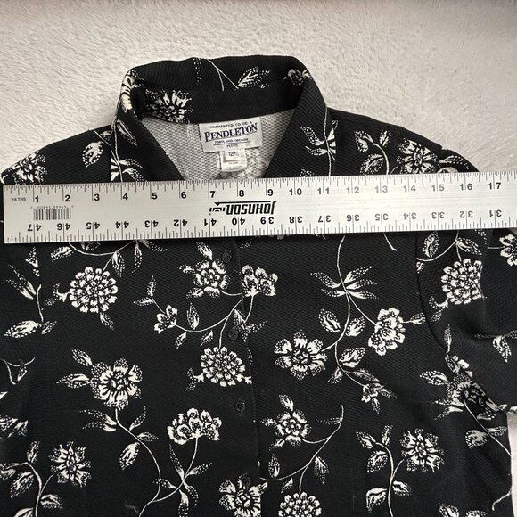 Pendleton Womens Black White Floral Button-Up Shirt Size 12P Long Sleeve Casual - Picture 5 of 7